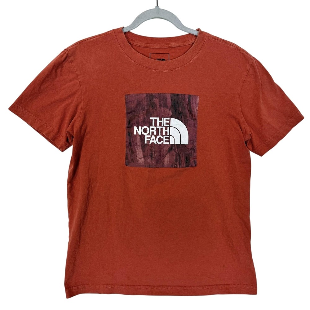 The North Face Shirt Mens Small Orange‎ Box Logo Graphic Tee Outdoor Crewneck
